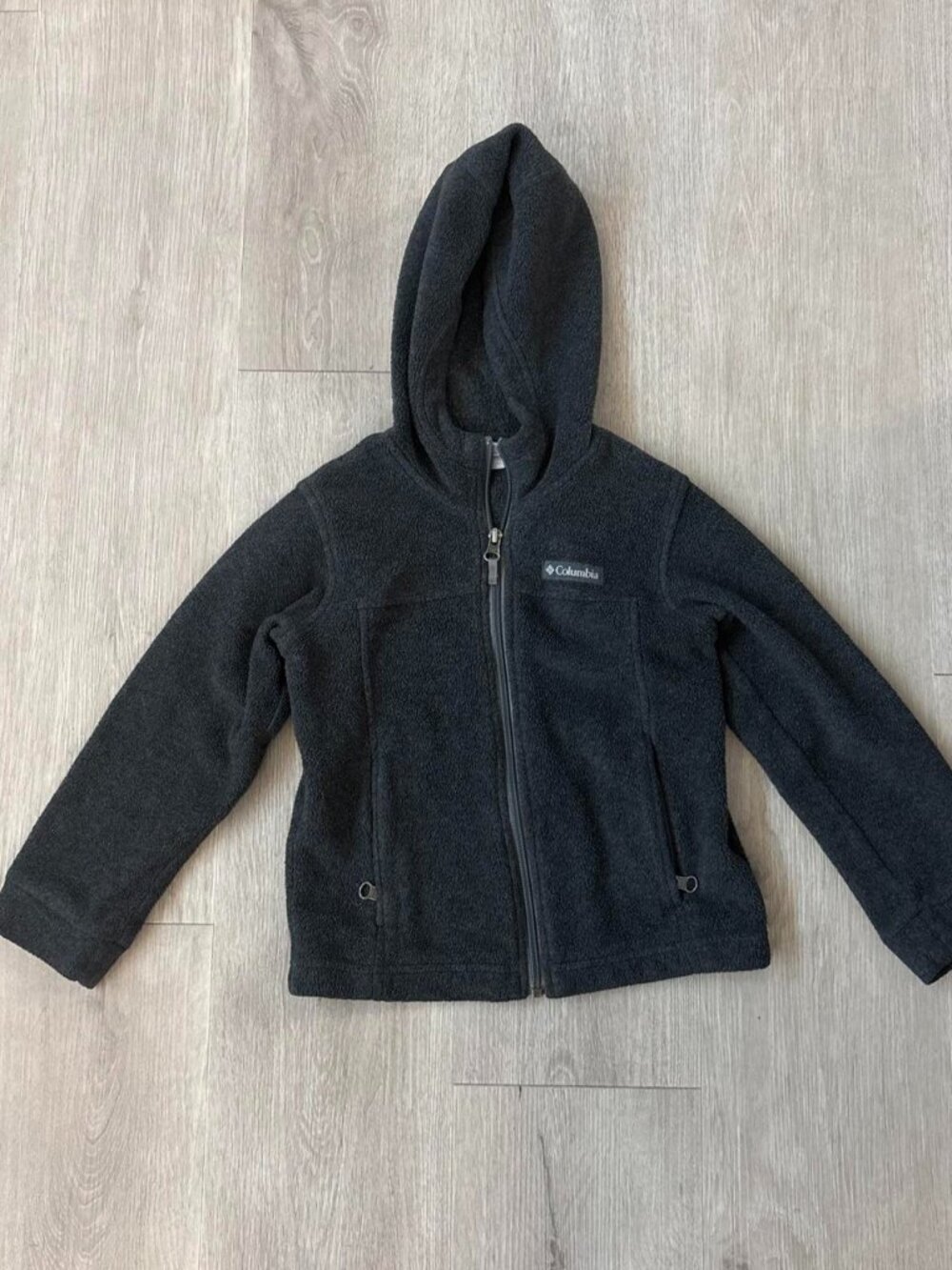 Boys Columbia Steens MTN II Fleece Hooded Jacket Size 4/5 Dark Gray Full Zip